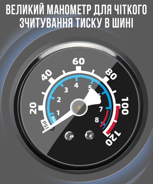 Портативний підлоговий міні-насос ROCKBROS NS1000 | з манометром | 120 PSI | для ніпелів Presta/Schrader | з кріпленням до рами велосипеда | Чорний RB-NS1000-5103 фото