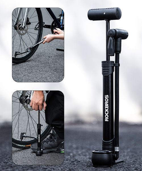 Портативний підлоговий міні-насос ROCKBROS NS1000 | з манометром | 120 PSI | для ніпелів Presta/Schrader | з кріпленням до рами велосипеда | Чорний RB-NS1000-5103 фото