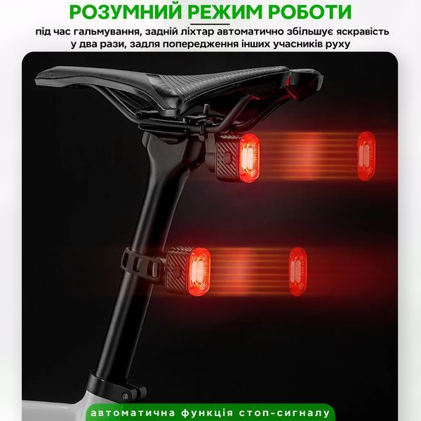 Фонарь стоп задний умный автоматический на велосипед ROCKBROS Q2S Черный RB-Q2S-4048 фото