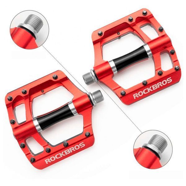 Платформені педалі алюмінієві ROCKBROS 2020-12C на промислових підшипниках Червоні RB-2020-12C-2857 фото