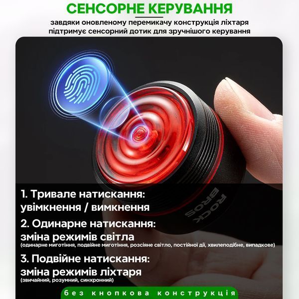 Фонарь стоп задний умный автоматический на велосипед ROCKBROS BL-S2 Черный RB-BLS2-5508 фото