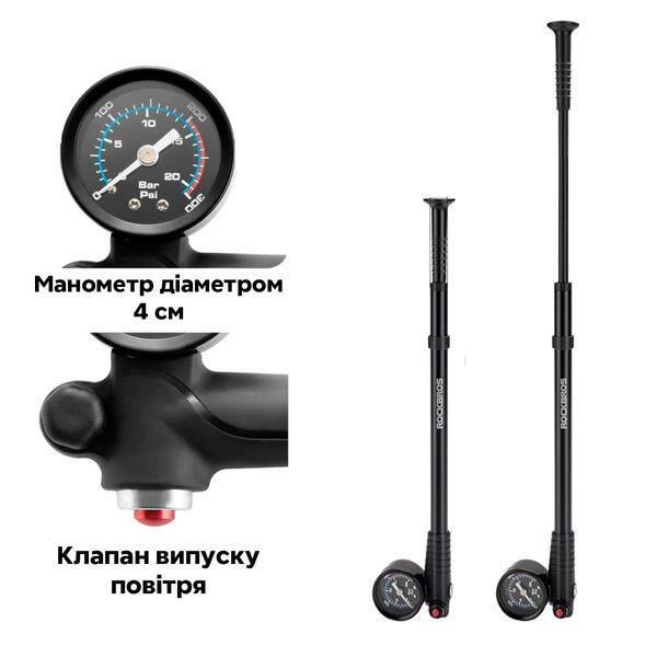 Насос/помпа портативный с манометром ROCKBROS BG-1613 300 psi/20 бар RB-BG-1613-4810 фото