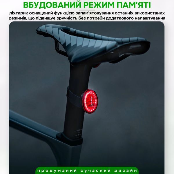 Фонарь стоп задний умный автоматический на велосипед ROCKBROS LT-RR100 Черный RB-LTRR100-5509 фото