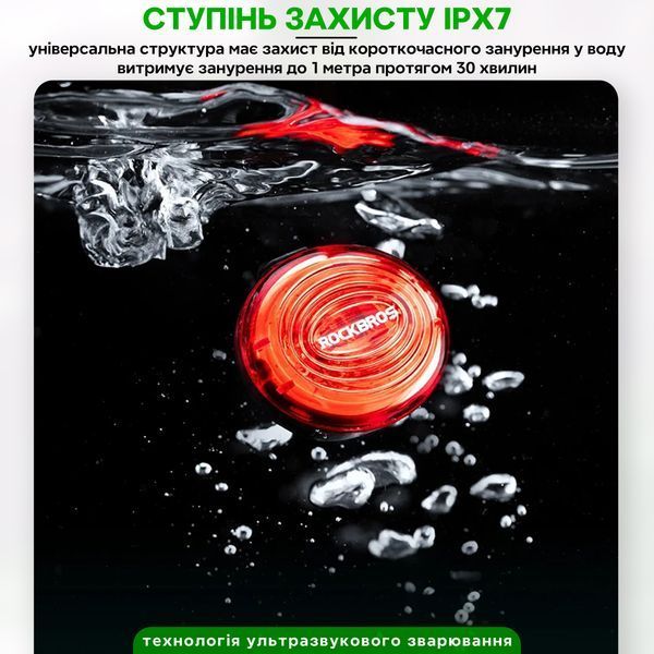 Фонарь стоп задний умный автоматический на велосипед ROCKBROS LT-RR100 Черный RB-LTRR100-5509 фото