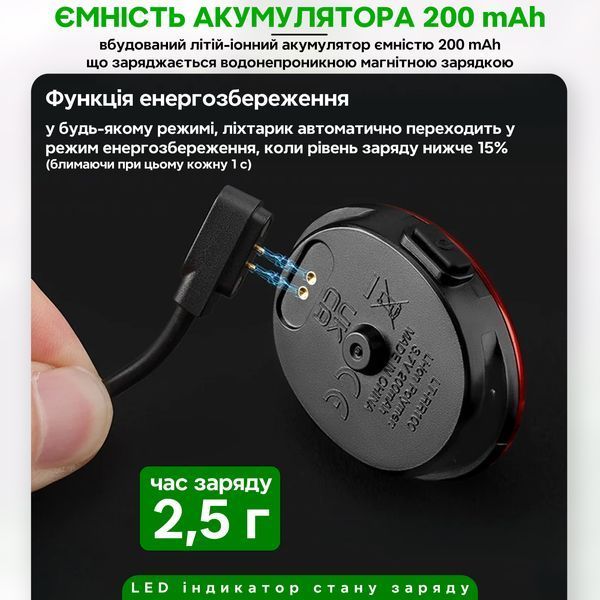 Фонарь стоп задний умный автоматический на велосипед ROCKBROS LT-RR100 Черный RB-LTRR100-5509 фото