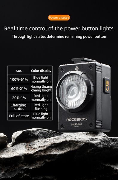 Умный велосипедный фонарь / фара с креплением типа Garmin & GoPro ROCKBROS MARS800 Черный RB-MARS800-5082 фото