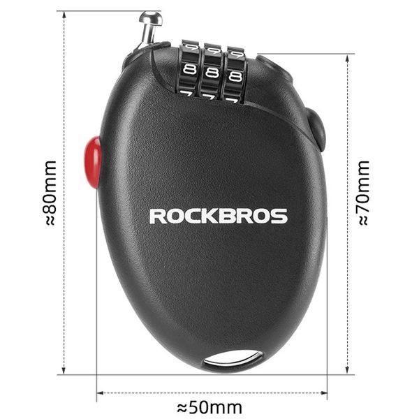 Замок висувний кодовий тросовий велосипедний ROCKBROS WD601 Чорний RB-WD601-5966 фото
