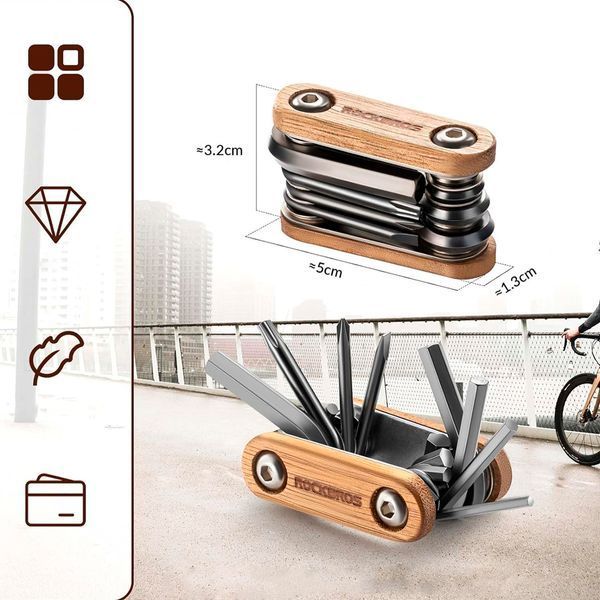 Деревянный мультитул 8 в 1 велосипедный ROCKBROS KIT45 Коричневый RB-WD-KIT45-4835 фото
