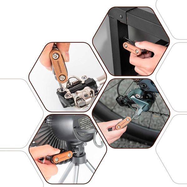 Деревянный мультитул 8 в 1 велосипедный ROCKBROS KIT45 Коричневый RB-WD-KIT45-4835 фото
