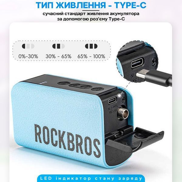 Электрический насос для мячей 20 PSI 1.37 BAR насос портативный ROCKBROS A425 Голубой RB-A425-6635 фото