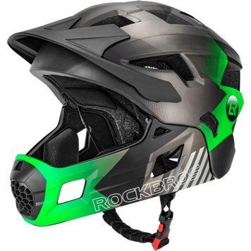 Подростковый вело шлем фулфейс ROCKBROS TT4857 (54-57 см) In-Mold Черный с зеленым RB-TT4857-5078 фото