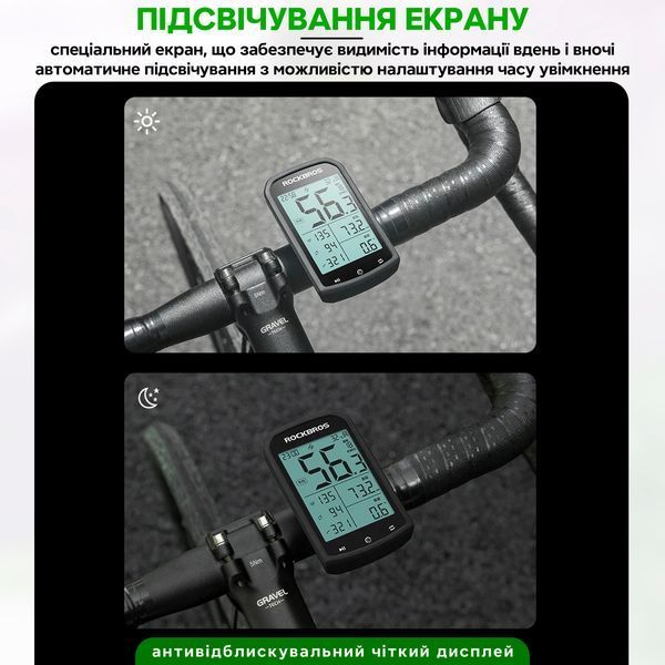 Велокомп'ютер навігатор бездротовий GPS з підсвіткою IPX6 ANT ROCKBROS M1 Чорний RB-BC2960-5515 фото