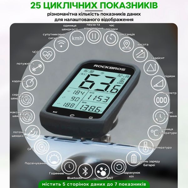 Велокомп'ютер навігатор бездротовий GPS з підсвіткою IPX6 ANT ROCKBROS M1 Чорний RB-BC2960-5515 фото