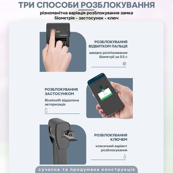 Замок сегментный на велосипед с отпечатком пальца ROCKBROS WD826 Черный RB-WD826-6593 фото