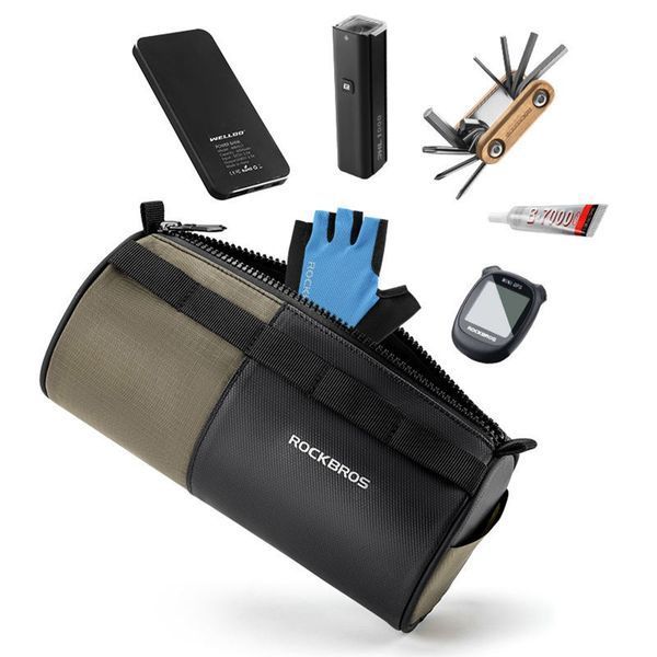 Велосумка на кермо велосипеда водостійка ROCKBROS W150G Чорна з коричневим RB-W150G-6543 фото