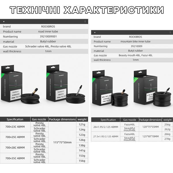 Камера для для велосипеда ROCKBROS 28" 700x23/25C SCHRADER 48 мм RB-T1703-4849 фото