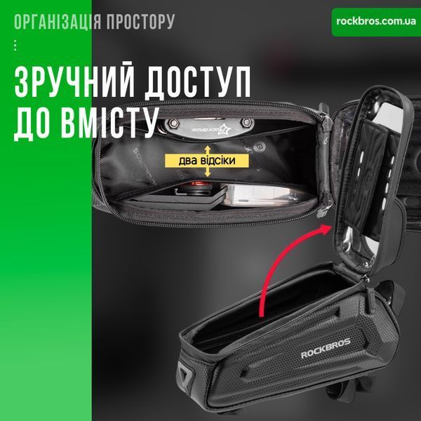 Велосипедная сумка на раму велкро для телефона до 8" ROCKBROS B68 Черный RB-B68-2354 фото