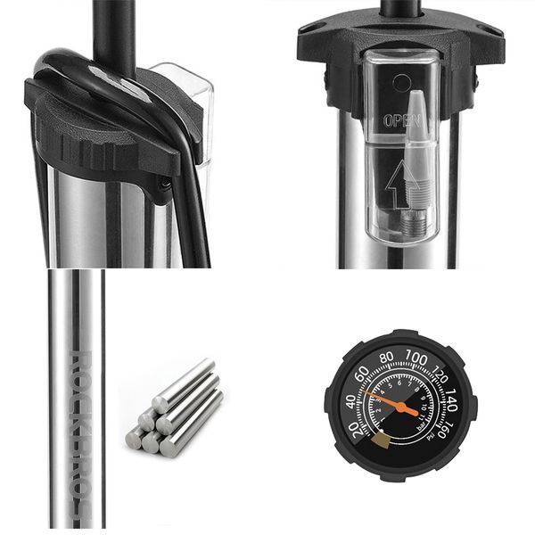 Насос / помпа підлоговий ROCKBROS 380SS 160 psi / 11 бар Сірий RB-380G-4014 фото