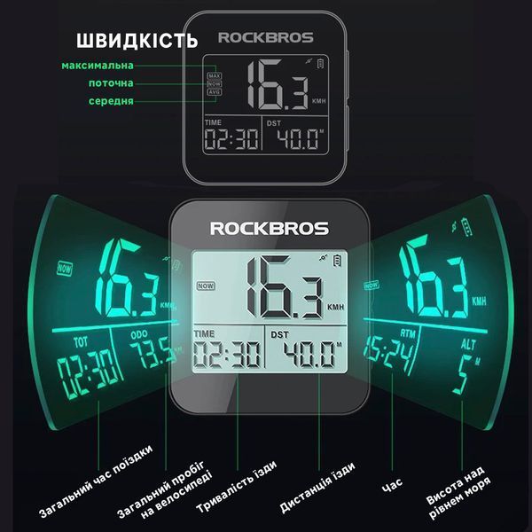 Велокомп'ютер навігатор бездротовий GPS з підсвіткою ROCKBROS RK7001 Чорний RB-RK7001-5279 фото