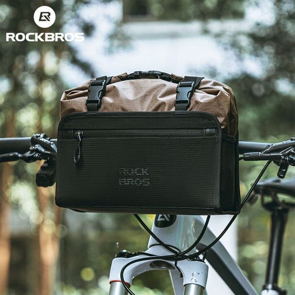 Велосумка на руль велосипеда водостойкая ROCKBROS W011 Черная с коричневым RB-W011-6544 фото