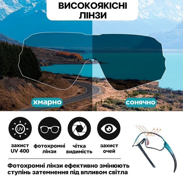 Очки фотохромные спортивные для детей и подростков ROCKBROS OP-PR7 Бирюзовые с черным RB-OP-PR7-4712 фото