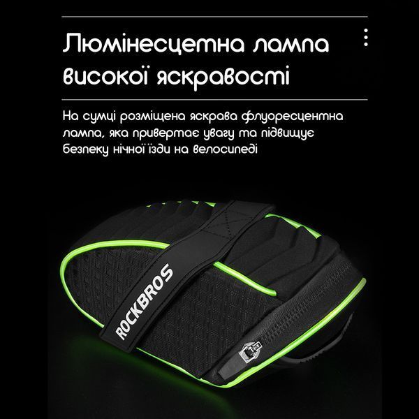 Велосипедная люминесцетная сумка подседельная velcro светоотражающая ROCKBROS C16-3G Черный RB-C16-3G-2710 фото