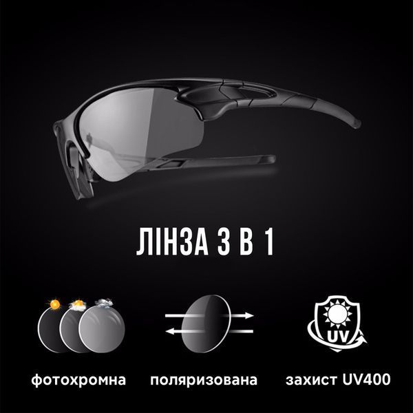 Спортивные очки 2в1 фотохром/поляризация ROCKBROS 10070 Черный RB-10070-1399 фото