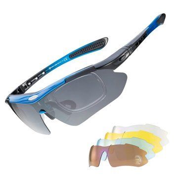 Спортивные очки ROCKBROS Original Polarized 5 линз UV400 велосипедные Черный с синим RB-10007-1350 фото