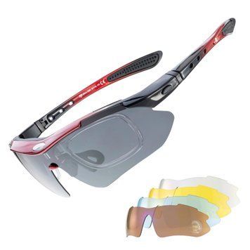 Спортивні окуляри ROCKBROS Original Polarized 5 лінз UV400 велосипедні Чорний з червоним RB-10001-1354 фото